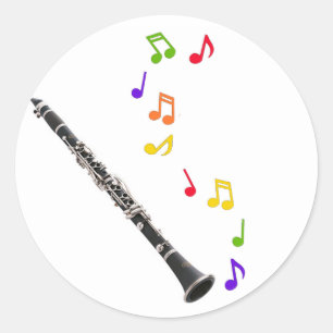 クラリネットカラフル音楽ステッカー ラウンドシール