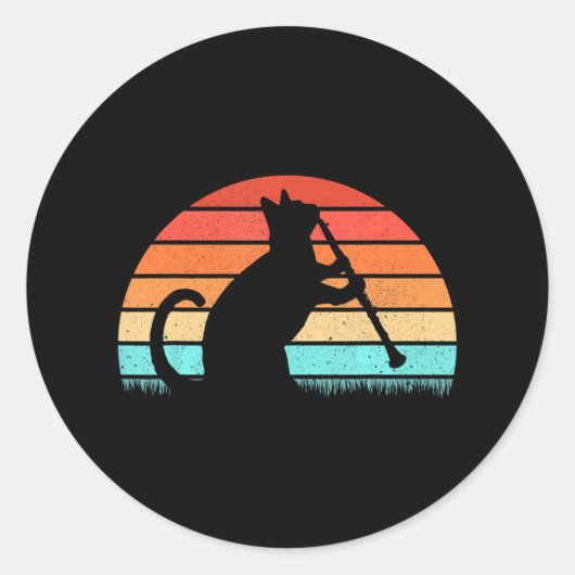 クラリネットキャットプレーヤーレトロクラリネティスト音楽愛好家 ラウンドシール (正面)