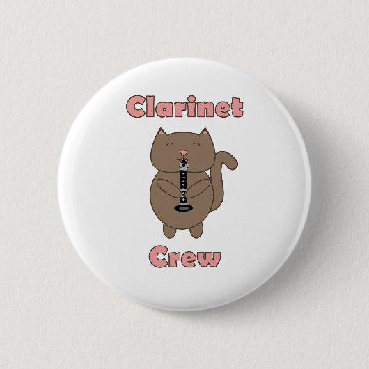 クラリネットクルーブラウンキャットピンクおもしろい 缶バッジ (正面)