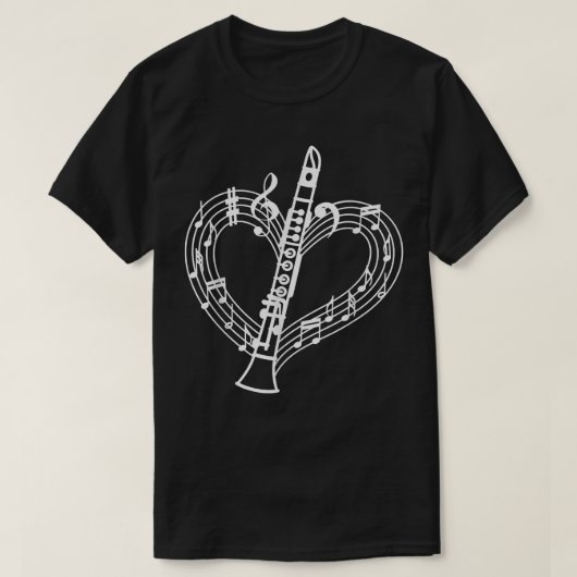 クラリネットハートシェイプミュージカルノート音楽愛好家Gi Tシャツ (デザイン正面)