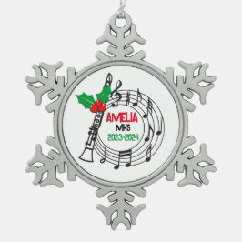 クラリネットマーチングバンドクリスマスオーナメント スノーフレークピューターオーナメント