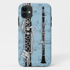 クラリネット及び楽譜の電話箱。 一突き色 iPhone 11 ケース