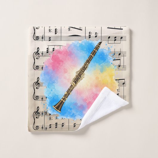 クラリネット調和カラフル：水彩 バスタオルセット (ウォッシュタオル)