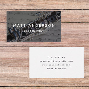 クラリネット音楽シート白黒モダン 名刺