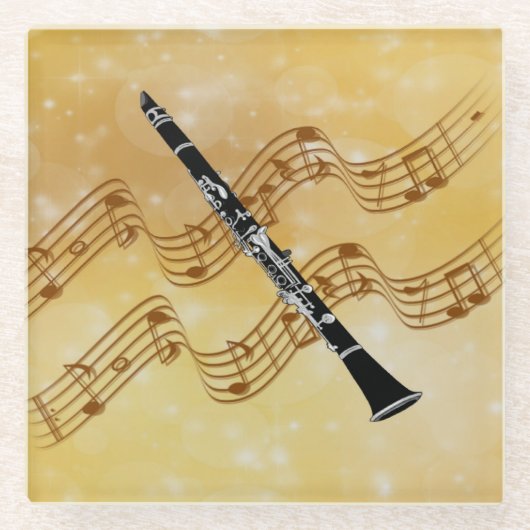 クラリネット音楽、人気があるデザイン、 ガラスコースター (正面)