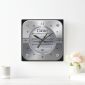 クラリネット〜シート音楽~銀色ブラシで〜 スクエア壁時計 (ホーム)