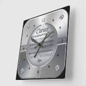 クラリネット〜シート音楽~銀色ブラシで〜 スクエア壁時計 (傾斜)