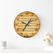 クラリネット~ヴィンテージ·シート音楽の背景ユニーク~ ラージ壁時計 (ホーム)