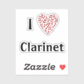 クラリネット 赤いハート 音符 ビニールステッカー シール (シート)