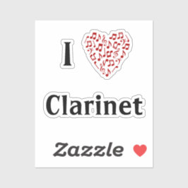 クラリネット 赤いハート 音符 ビニールステッカー シール