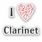 クラリネット 赤いハート 音符 ビニールステッカー シール (正面)