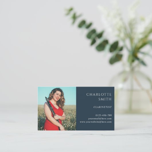 クラリネティスト2フォトネイビーブルーモダン 名刺 (スタンド正面)