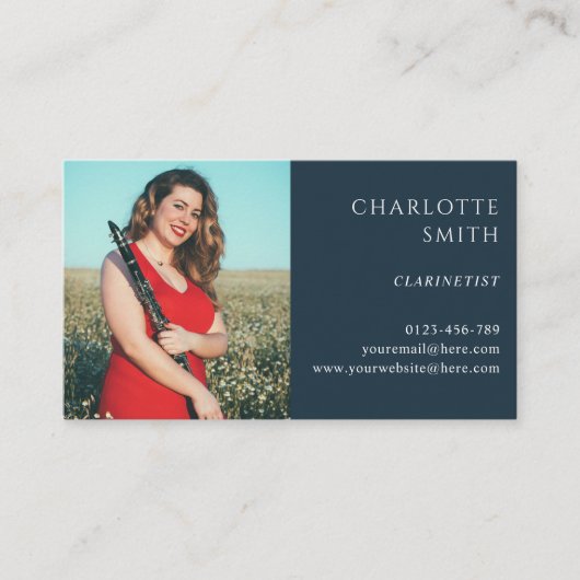 クラリネティスト2フォトネイビーブルーモダン 名刺 (正面)