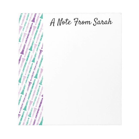 クラリネパーソナライズされたプレイヤーギフト楽器テーマ ノートパッド (正面)