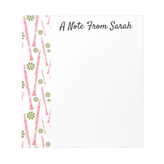 クラリネパーソナライズされたミュージシャン楽器ギフト ノートパッド (正面)