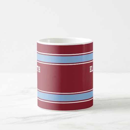 クラレットとブルーのストライプサッカーボール コーヒーマグカップ (中央)