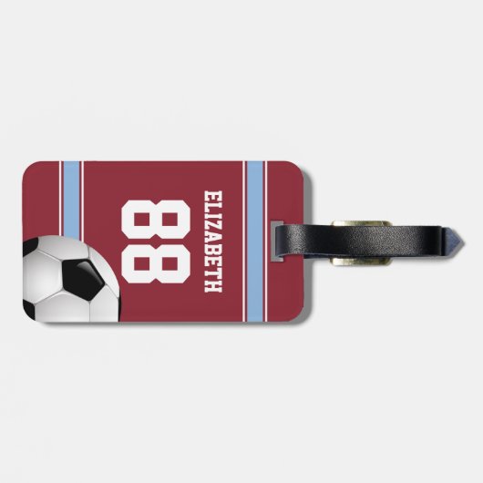 クラレットとブルーのストライプサッカーボール ラゲッジタグ (裏面横)
