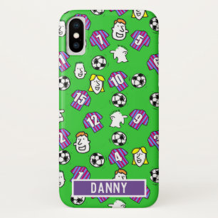 クラレットとブルーサッカーシャツデザイン。 iPhone X ケース