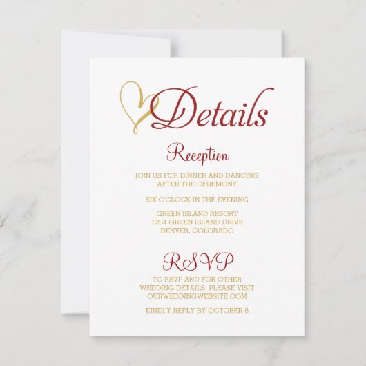 クラレットゴールドハートウェディング詳細カード 出欠カード (正面)