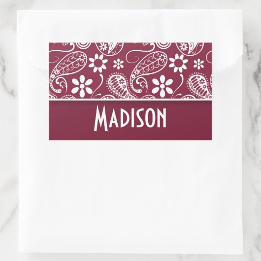 クラレットペイズリーパーソナライズされた; 長方形シール (バッグ)