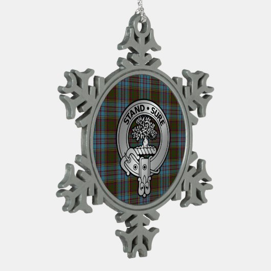 クランアンダーソンのクレスト&タータンチェック スノーフレークピューターオーナメント (左)