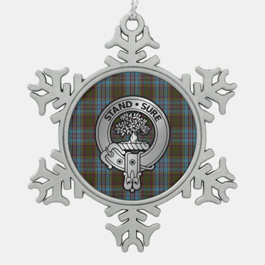クランアンダーソンのクレスト&タータンチェック スノーフレークピューターオーナメント (正面)