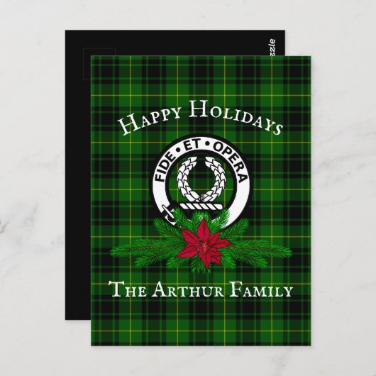 クランアーサークレストバッジ&タータンチェックホリデーポストカード ポストカード (正面/裏面)