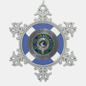 クランアームストロングクレスト&タータンチェックノット スノーフレークピューターオーナメント (正面)