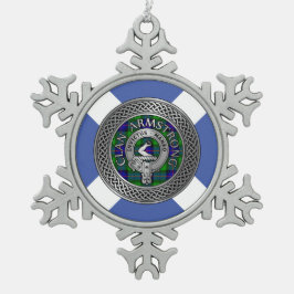 クランアームストロングクレスト&タータンチェックノット スノーフレークピューターオーナメント