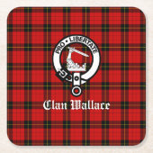 クランウォレスクレストバッジとタータンチェック スクエアペーパーコースター (正面)