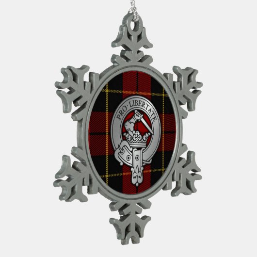クランウォレスクレスト&タータンチェック スノーフレークピューターオーナメント (左)