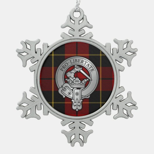 クランウォレスクレスト&タータンチェック スノーフレークピューターオーナメント (正面)