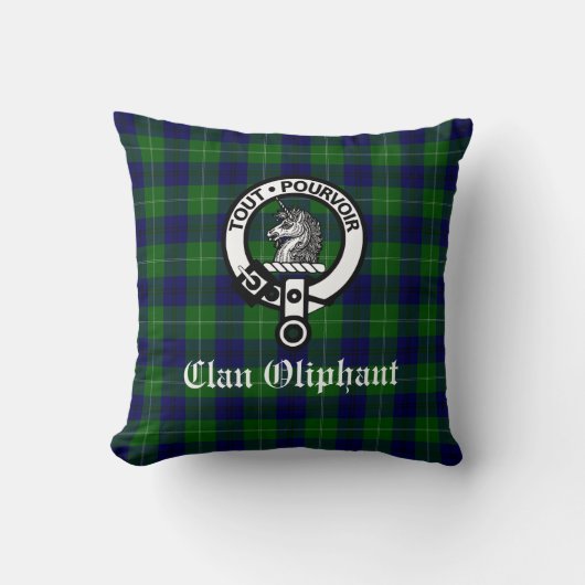 クランオリファントクレストバッジとタータンチェック クッション (正面)