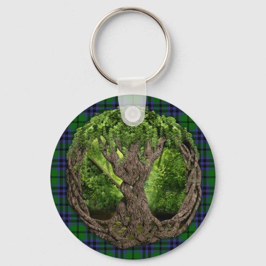クランオースティンタータンチェックとケルトの木 キーホルダー (正面)