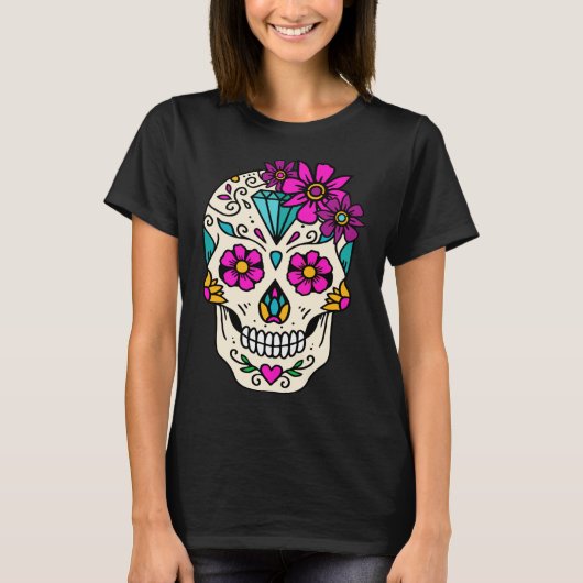クランオ糖スカル。Dia De Los Muertos.日付 Tシャツ (正面)
