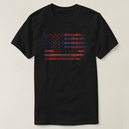 クランガロウェイドレススコットランドタータンチェックUSフラッグスコットラ Tシャツ (デザイン正面)