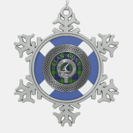 クランガンクレスト&タータンチェックノット スノーフレークピューターオーナメント