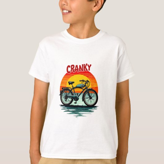 クランキーバイクもしくは自転車に乗る人ティー:ヴィンテージサンセットと無端バイク Tシャツ (正面)