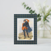 クランコルクーンヴィンテージイラストレーションタータンチェックフレーム ポストカード (スタンド正面)