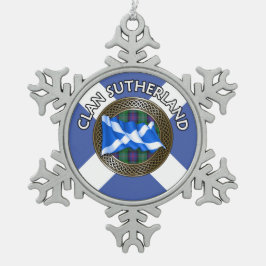 クランサザーランドタータンチェックノット&フラグ スノーフレークピューターオーナメント