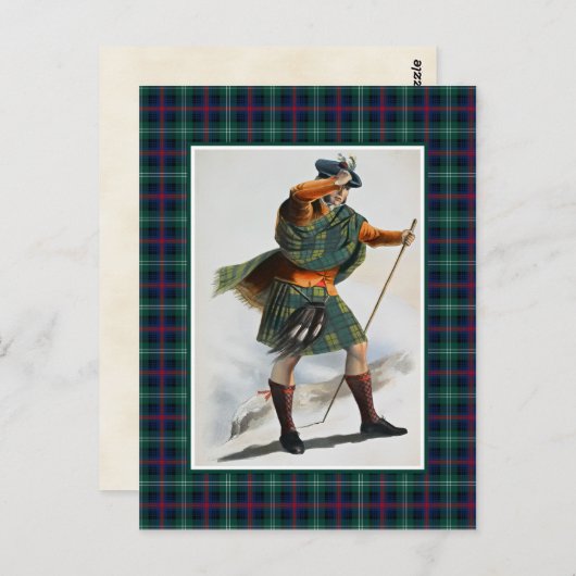 クランサザーランドヴィンテージイラストレーションタータンチェックフレーム ポストカード (正面/裏面)