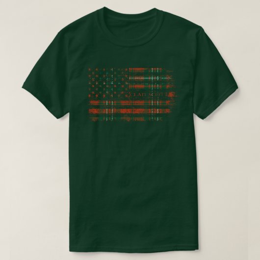 クランスコットスコットランドタータンチェック米国国旗kilt Scott Tシャツ (デザイン正面)