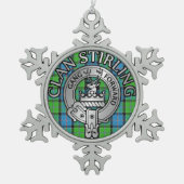 クランスターリングクレスト&タータンチェックノット スノーフレークピューターオーナメント (正面)