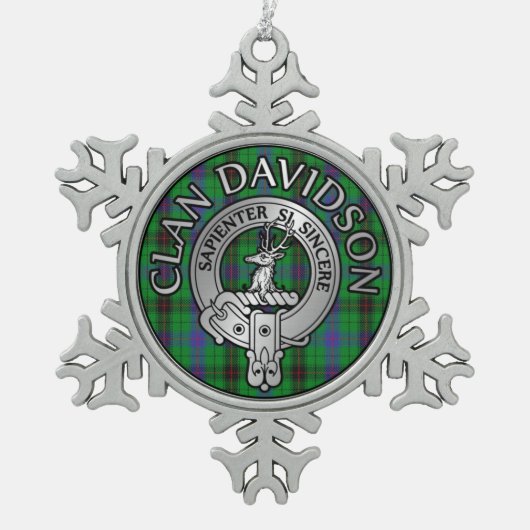 クランダビッドソンクレスト&タータンチェック スノーフレークピューターオーナメント (正面)