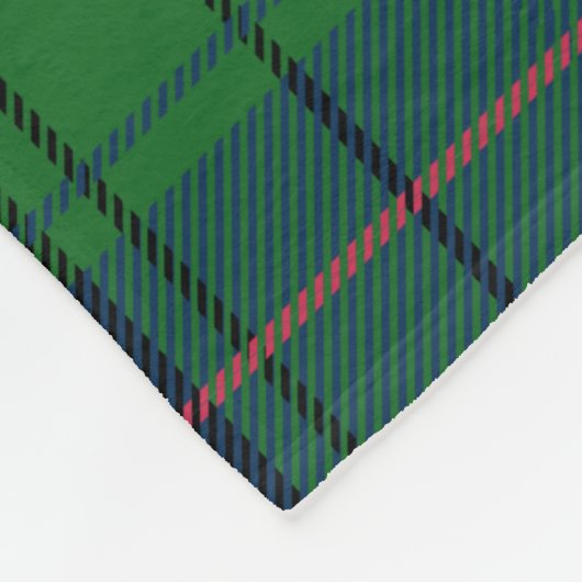 クランダビッドソンプレイドタータンチェックブルーグリーンブラックチェック フリースブランケット (角)