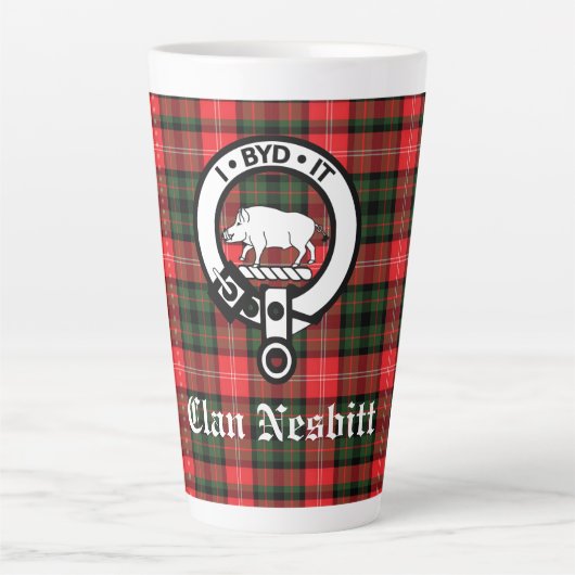 クランネスピットクレストバッジ&タータンチェック パーソナライズされた カフェラテマグ (正面)