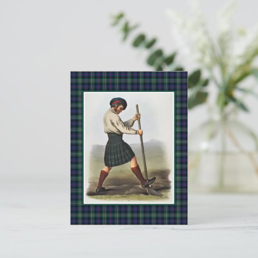 クランバラヴィンテージイラストレーションタータンチェックフレーム ポストカード (スタンド正面)