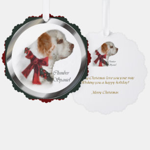 クランバースパニエル犬クリスマスプレゼント オーナメントカード