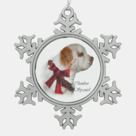 クランバースパニエル犬クリスマス スノーフレークピューターオーナメント