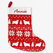 クランバースパニエル犬ドッグシルエット柄かわいい スモールクリスマスストッキング (正面)